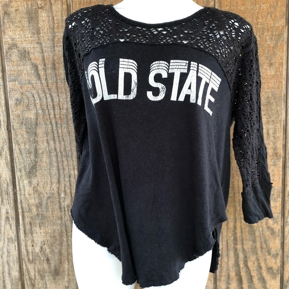FREE People Gold State Black Crochet Shirt